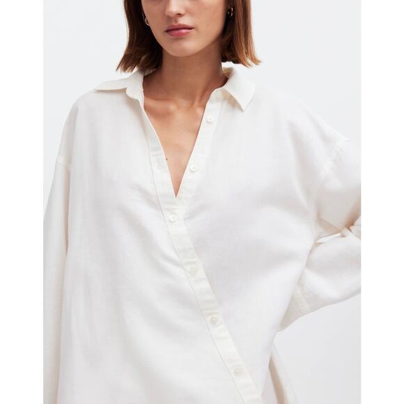 NEW Madewell White Linen Asymmetric Button Up Long Sleeve Mini Shirt Dress XXS - Picture 2 of 10